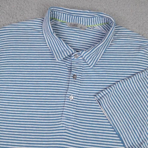 Tasc Polo Shirt Mens Large Gray Blue Stripe Organic Cotton Bamboo Casual Golf - Picture 1 of 12